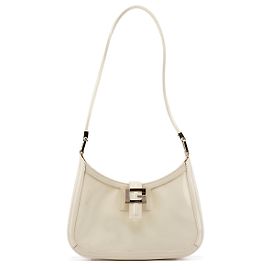 Gucci 005 0818 Bolsa de Ombro Quadrada G em Couro Verniz Marfim Branco
