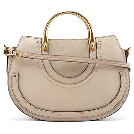 Chloé Sac 2 façons en cuir beige avec poignée dorée Beige