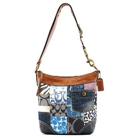 Coach 10812 Blue Denim Patchwork Schultertasche Blau