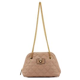 Marc Jacobs Pink Beige Quilted Leather Chain Shoulder Bag Pink