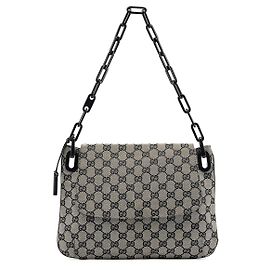 Gucci Bolsa de ombro Grey GG com corrente de plástico preto Cinza