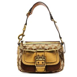 Coach Bolsa de Ombro Soho em Couro Bege e Dourado Bege