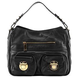 Marc Jacobs Black Leather Angela Multi-Pocket Shoulder Bag Black