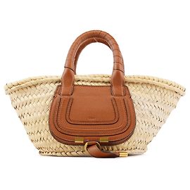 Chloé Bolsa Cesto Marcie em Ráfia Beige Brown Bege