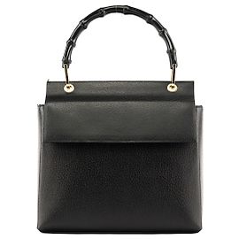 Gucci Bolso de piel negra con asa de bambú Negro