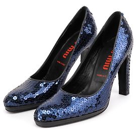 Miu Miu Décolleté blu con paillettes e punta rotonda anni '90 Blu