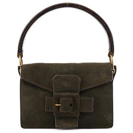 Miu Miu Bolsa de Ombro com Fivela em Camurça Khaki Verde