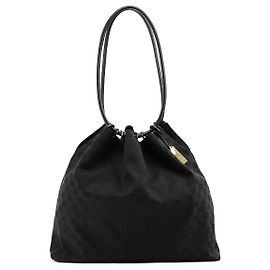 Gucci 90640 Black GG Canvas Drawstring Shoulder Bag Black