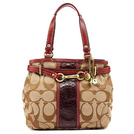 Coach 12466 Borsa Tote Hamptons in Python Beige Burgundy Beige