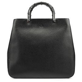 Gucci 002 1060 Borsa Tote in pelle nera Bamboo Nero