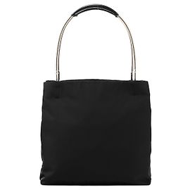 Prada Sac cabas en nylon Tessuto noir avec poignées métalliques Noir
