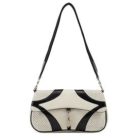 Prada Spring 2000 White Black Vitello Drive Schultertasche Weiß