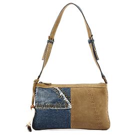 Dolce & Gabbana Borsa a spalla patchwork in denim e camoscio blu e beige Primavera 2002 Blu