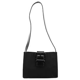 Prada Black Tessuto Vitello Nylon Buckle Shoulder Bag Black
