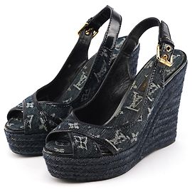 Louis Vuitton Sandali wedge espadrillas Monogram Denim EU 37 Blu navy