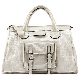 Chloé Bolsa Edith em couro com relevo de crocodilo Ivory Branco
