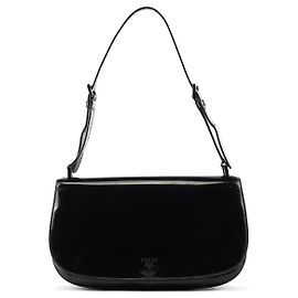 Prada Bolsa de Ombro com Aba 1995 em Couro Verniz Spazzolato Preto Preto
