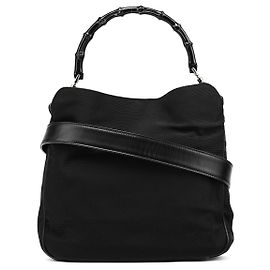 Gucci 001 1638 Bolsa 2-Way em Nylon Preto e Bambu Preto