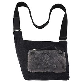 Prada Bolsa Tiracolo de Lã e Pele Preta Preto