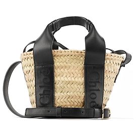 Chloé Sac Panier 2-Way en Raffia Beige et Noir Beige