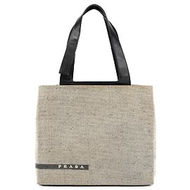 Prada Sac cabas en cuir Canapa Beige Black Printemps 1999 Beige