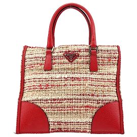 Prada Borsa Tote in tweed di lana inglese rossa e beige Autunno 2000 Rosso