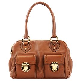 Marc Jacobs mala Tote de couro castanho claro com múltiplos bolsos Marrom