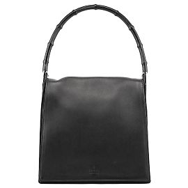 Gucci 001 3243 Borsa a tracolla con patta in vitello nero e bambù Nero