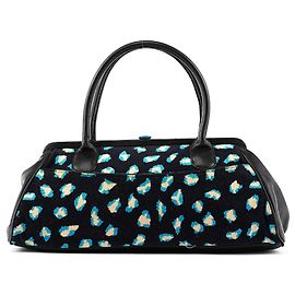 Marc Jacobs Navy Turquoise Corduroy Leopard Bowling Bag Navy blue