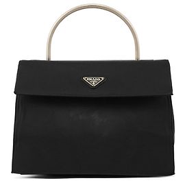Prada Black Tessuto Metal Nylon Top Handle Bag Black