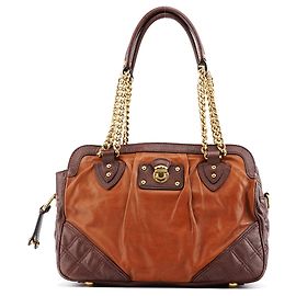 Marc Jacobs Bolsa Bowling em couro acolchoado Tan Burgundy Marrom