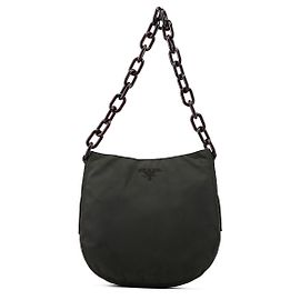 Prada Bolsa de Ombro Green Tessuto com Corrente de Plástico Verde