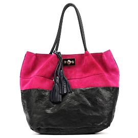 Chloé Sac cabas à pompons en cuir daim rose et noir Rose