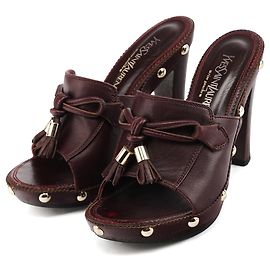 Yves Saint Laurent Bordeaux Leather Studded Platform Mules EU 35 Dark red