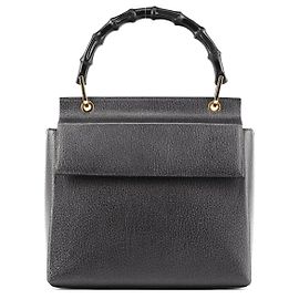 Gucci Borsa in pelle antracite con manico Bamboo Grigio antracite