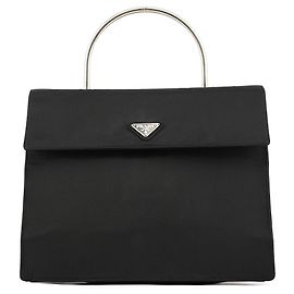 Prada Black Tessuto Metal Nylon Top Handle Bag Black