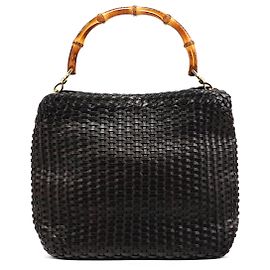 Gucci Bolsa de Ombro em Couro Trançado Marrom Escuro com Bambu 1996 Marrom