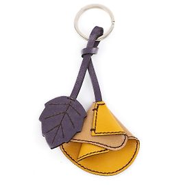 Miu Miu Fall 1999 Leather Leafs Keyring Bag Charm Yellow