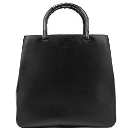 Gucci 002 1059 Schwarze Lederhandtasche mit Bambusgriff Schwarz