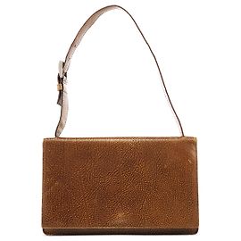 Prada 1990's Brown Llama Leather Buckle Shoulder Bag Brown