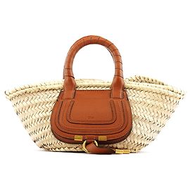 Chloé Bolsa Cesto Marcie em Ráfia Tecida Bege Bege