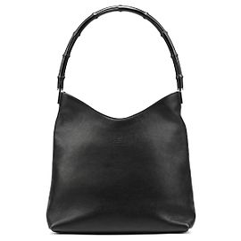 Gucci 001 3244 Bolsa de ombro em couro preto Bamboo Preto