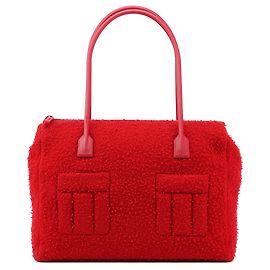 Miu Miu Red Bouclé Wool Rubber Handle Tote Bag Red