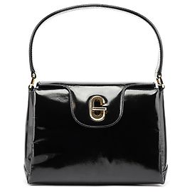Gucci Bolsa de Ombro G em Couro Verniz Preto Preto
