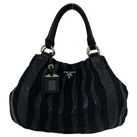 Prada Logo Hardware Stripe Tote Bag Schwarz