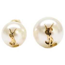 Yves Saint Laurent Cassandra Logo Asymmetrical Earrings White Golden