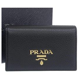 Prada Black Leather Business Card Case Black