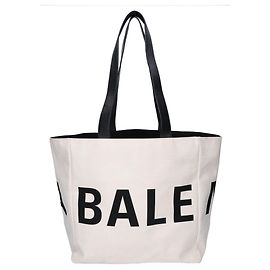 Balenciaga Logo Canvas Leather Tote Bag Black Beige