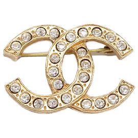Broche Chanel Coco Mark com Strass Dourado