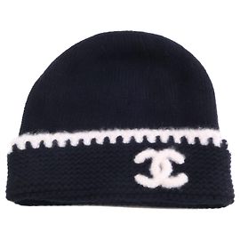 Chanel Cashmere Silk Knit Cap Black White